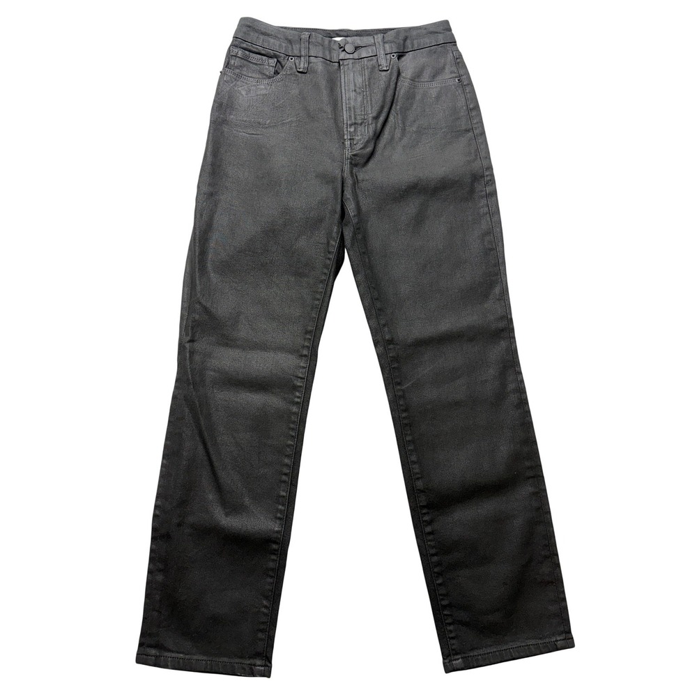 Good American Straight Jeans Womens 6/28 Black Coated High‎ Rise Denim Stretch